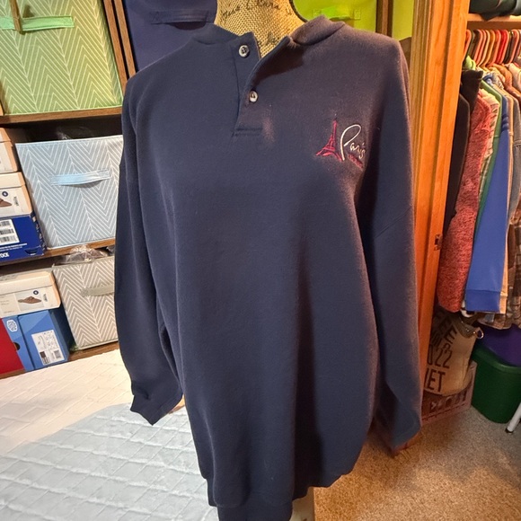 Vintage Navy Blue Polo Shirt with Eiffel Tower Embroidery - Picture 3 of 12